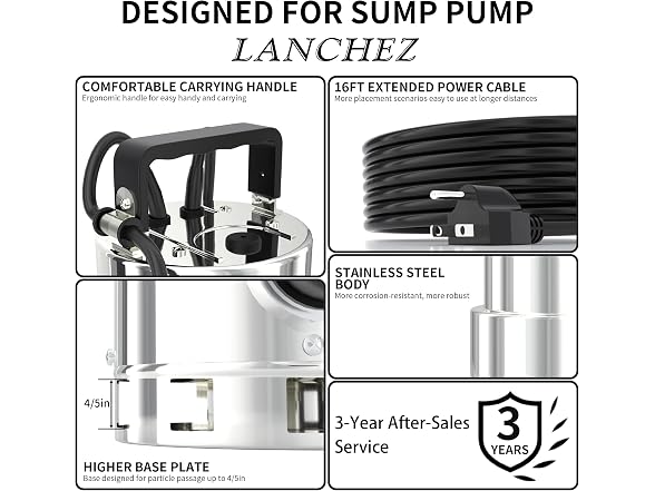 LANCHEZ 1.6HP 6000GPH Sump Pump