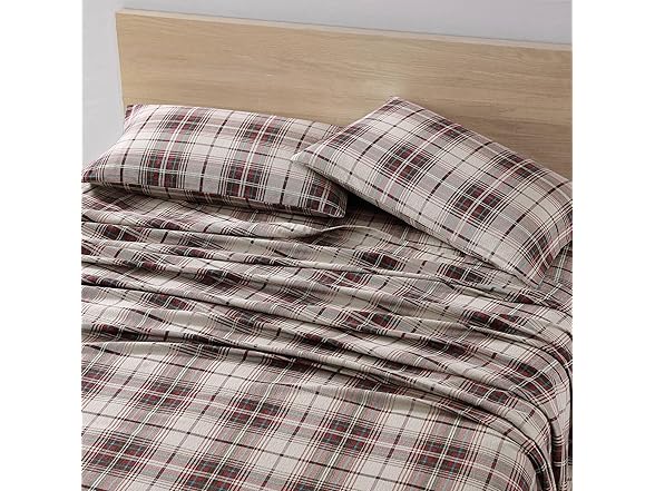 Eddie Bauer - Flannel Sheets Queen Montlake Plaid Red