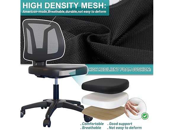 KIZECK Armless Swivel Ergonomic Chair