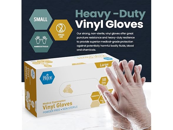 MedPride Vinyl Exam Gloves; Large; 4PK