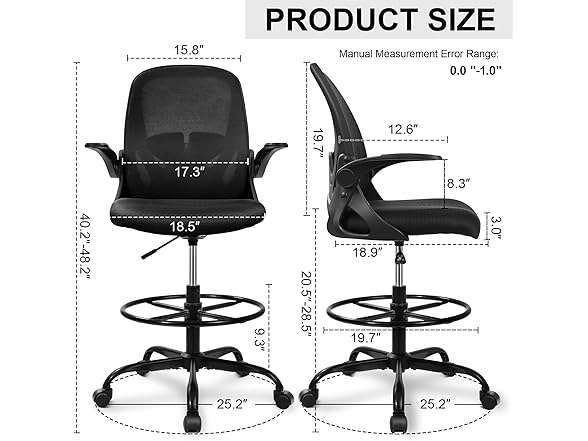 Primy Drafting Chair Tall Office Chair with Flip-up Armrests (Open Box)