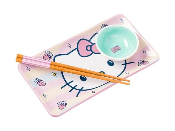 Hello Kitty Strawberries and Bows Kawaii Ceramic Sushi Set