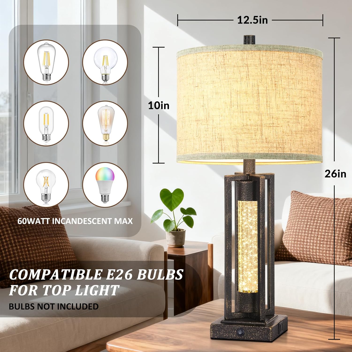 TOBUSA 26’’ Farmhouse Table Lamp for Living Room - Gallery 9