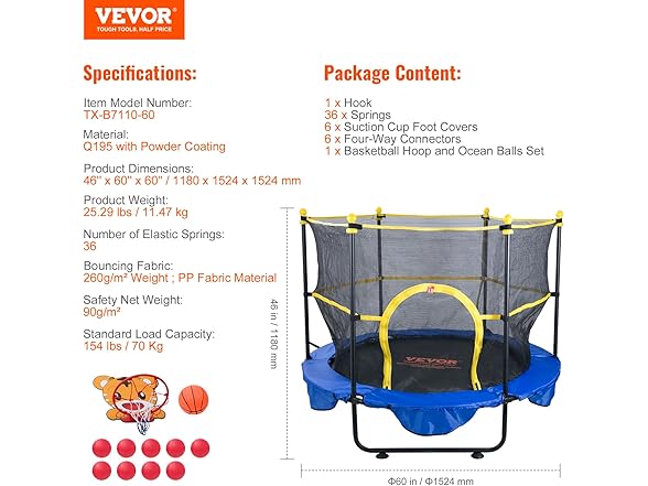 VEVOR 5FT Trampoline for Kids
