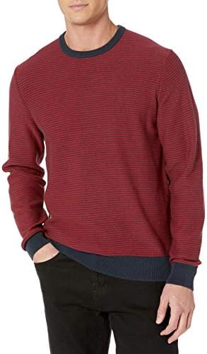 Amazon Essentials Men's Long-Sleeve Crewneck Sweater, 100% Cotton, Big & Tall Options Available, Navy Red Mini Stripe, XX-Large