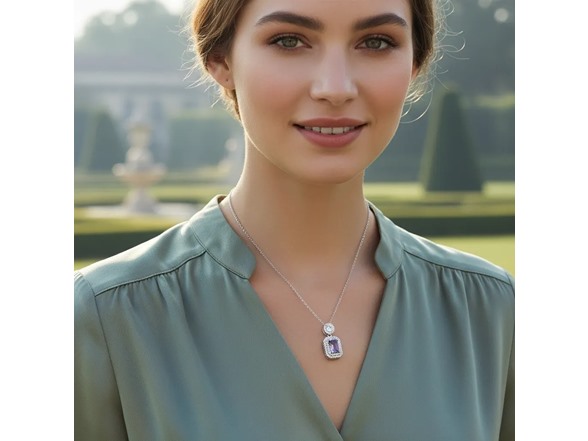 Violet Emerald Cut Diamond Necklace
