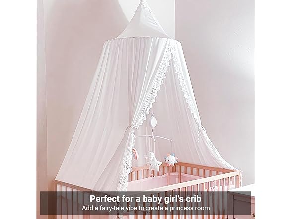 OldPAPA Kids Bed Canopy with Pom Pom Décor