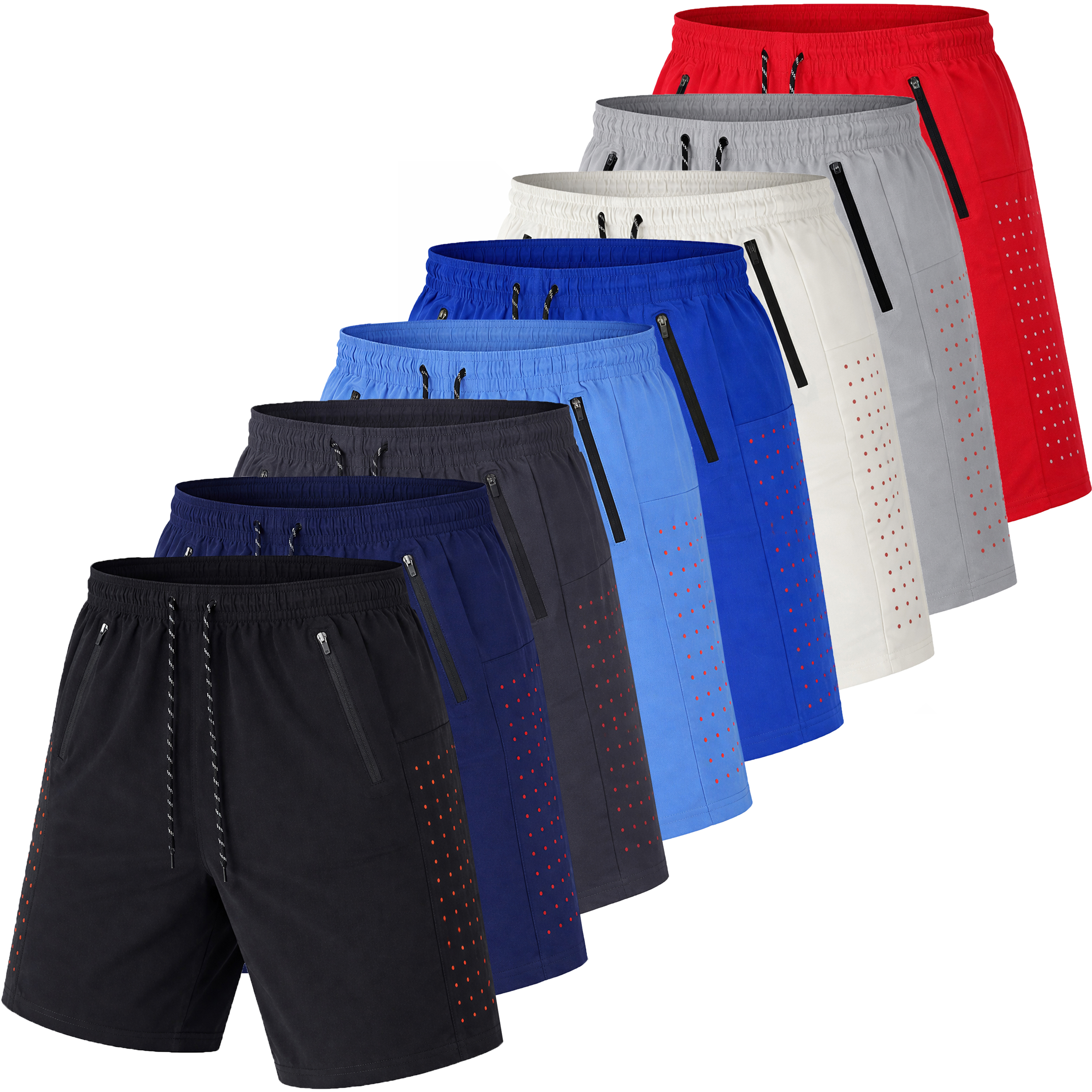 5Pk Mens Training Shorts w/ Dotted Trim - Gallery 5