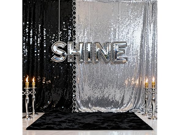 QueenDream Silver Sequin Backdrop Party Decorations