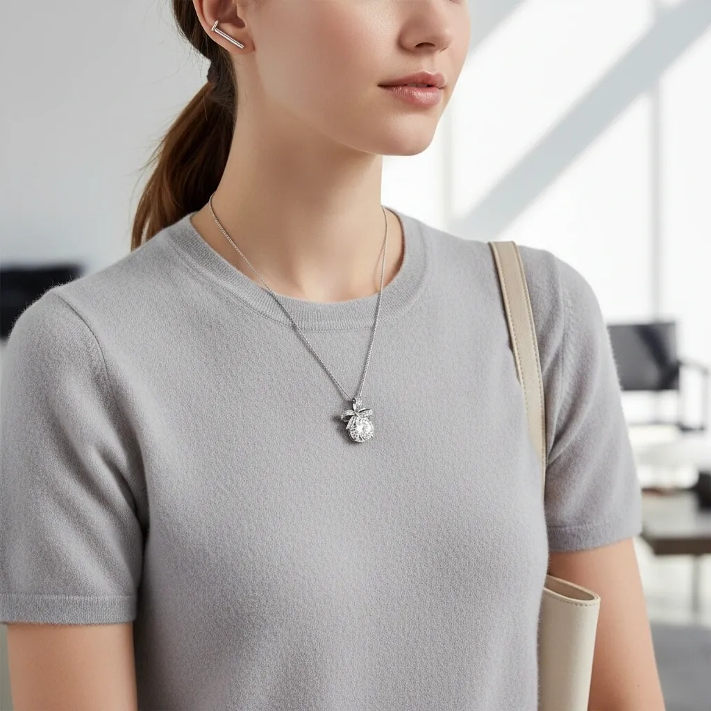 Moissanite Diamond Bow Necklace - Gallery 8
