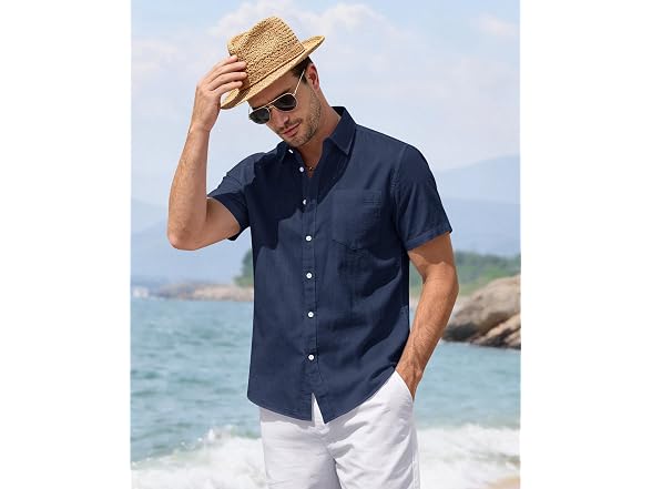 J.ver Men (L) Linen Shirt Short Sleeve Down Shirts