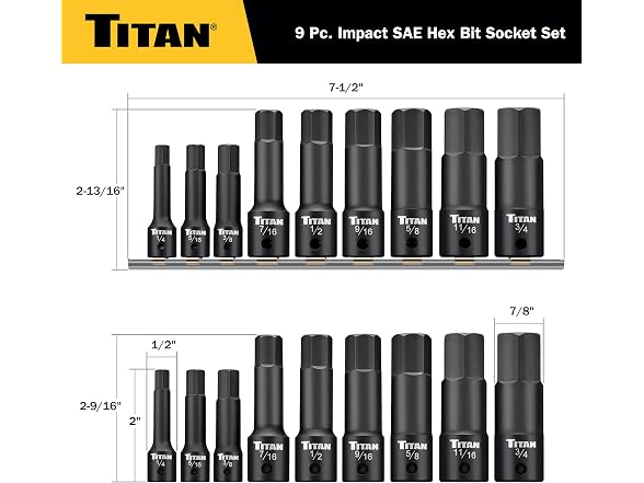Titan 9-Piece Impact SAE Hex Bit Socket