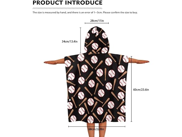 Kids Hooded Bath Towel Large Baseball Soft To