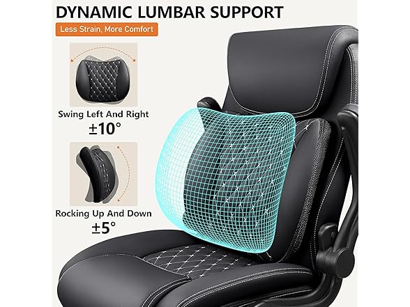 BESTFAIR Office Chair, Ergonomic Computer Desk Chairs with Lumbar Support for Lower Back Pain Relief, Executive Leather Home Chair Comfy with Padded Flip-up Armrests, Black (Open Box)