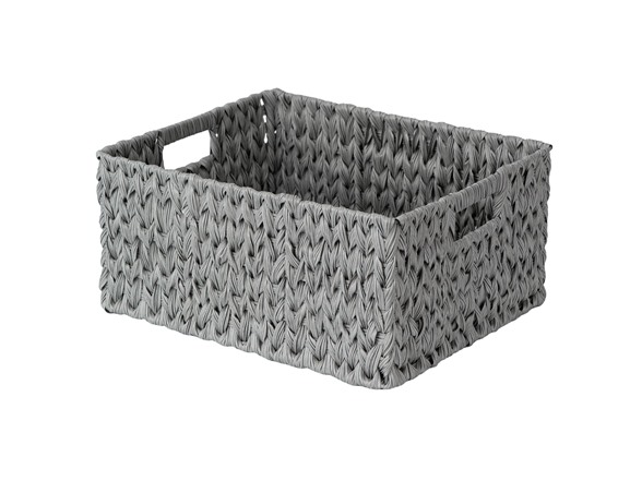 JS HOME Large Plastic Storage Basket with Handles,Grey