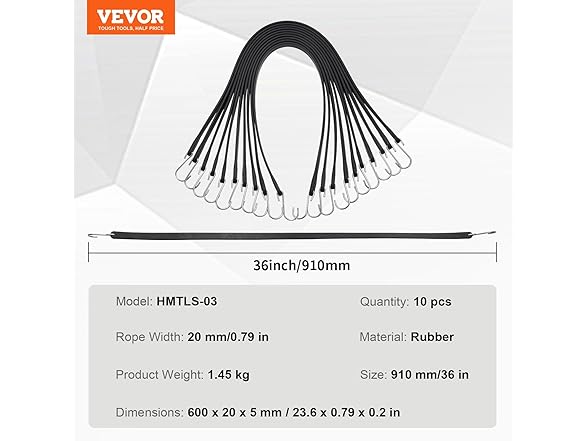 VEVOR 10 Piece Flat Bungee Cord