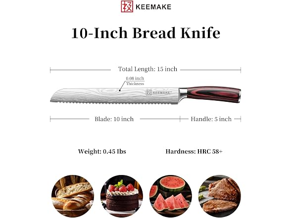 KEEMAKE 10 Inch Bread Knife
