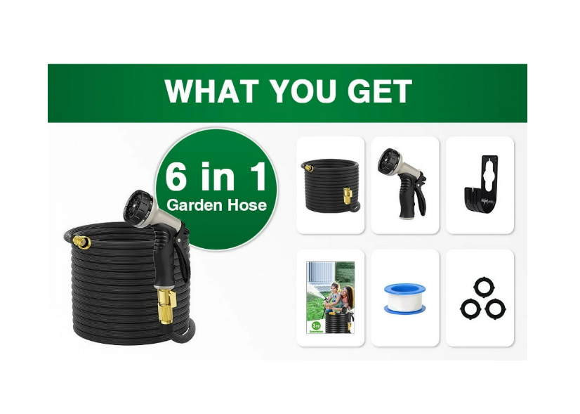 100ft Flexible Garden Hose with Nozzle - Gallery 6