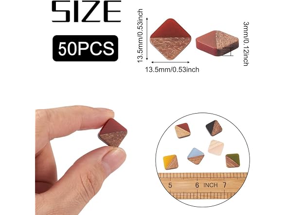 Fashewelry 50Pcs Half Wood Half Resin Square Cabochons