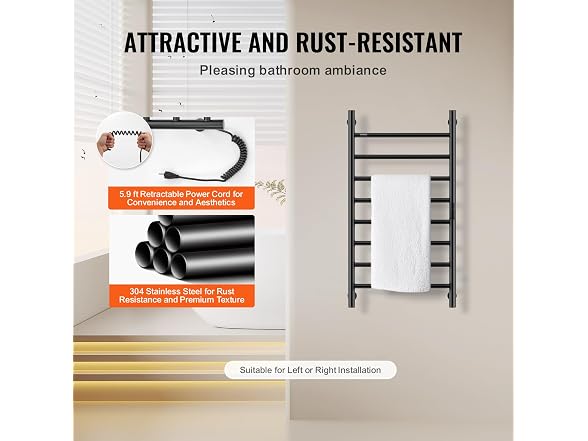VEVOR 8 Bars Towel Warmer Rack, 120V