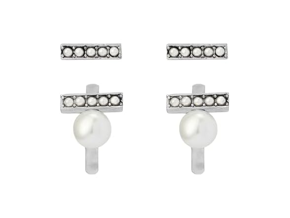 AllSaints Women's Nellie Pearl Bar Huggie Set