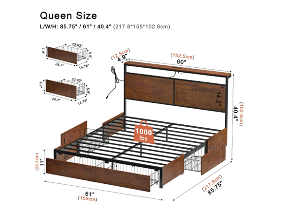 HAUSOURCE LED Bed Frame Queen Size