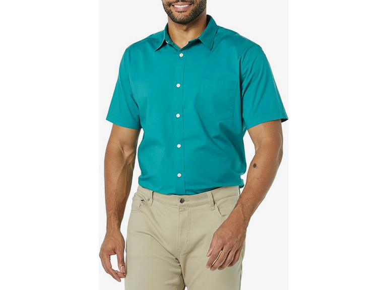 Amazon Essentials Men's Slim-Fit Short-Sleeve Poplin Shirt, Teal Blue, XX-Large
