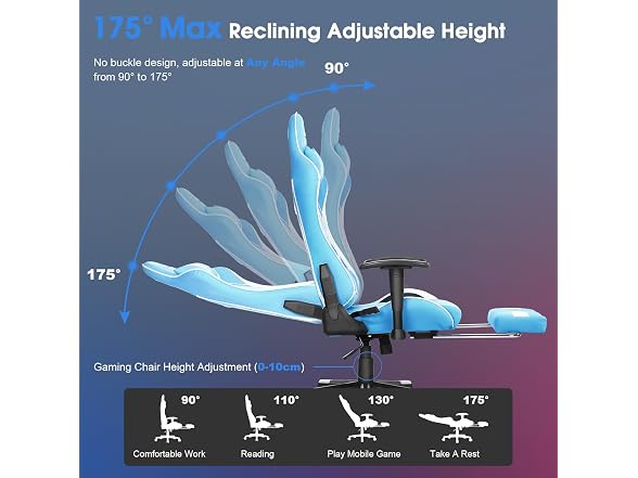 Massage Gaming Chair w/ Footrest, Blue