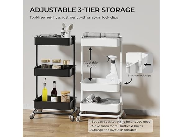 3 Tier Rolling Cart with Wheels for Home Organization