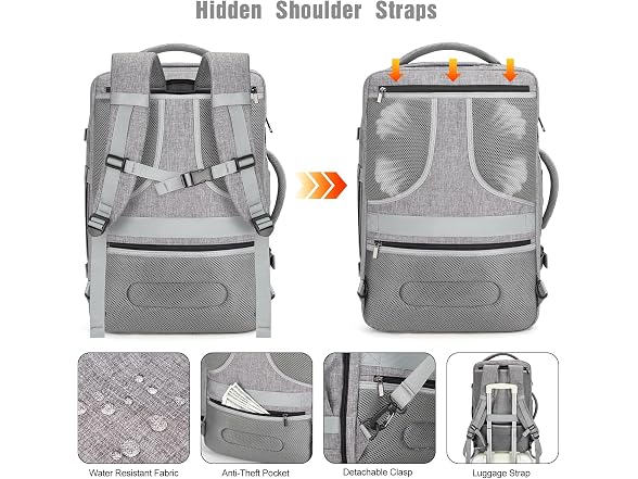 Tzowla Grey 40L 17.3" Travel Laptop Backpack