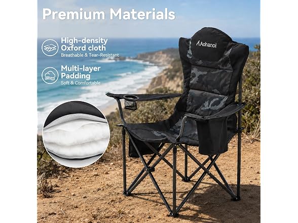 Aohanoi 2 Pack Black Camo Camping Chairs