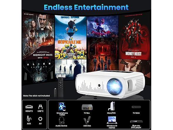 490ANSI Native 1080P WiFi Bluetooth Projector