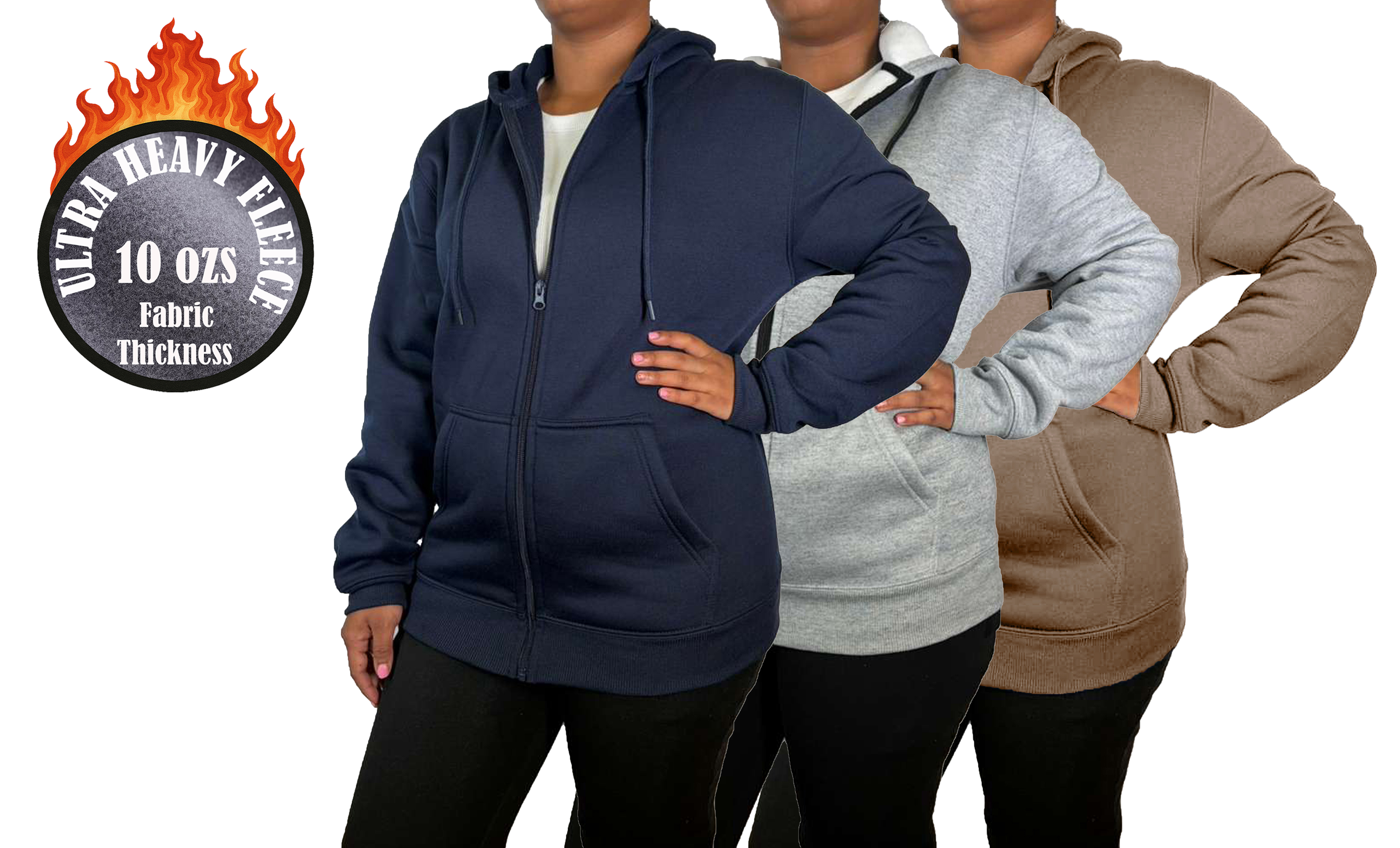 3Pk Womens Heavyweight Fleece-Lined Full Zip Hoodie - Gallery 12