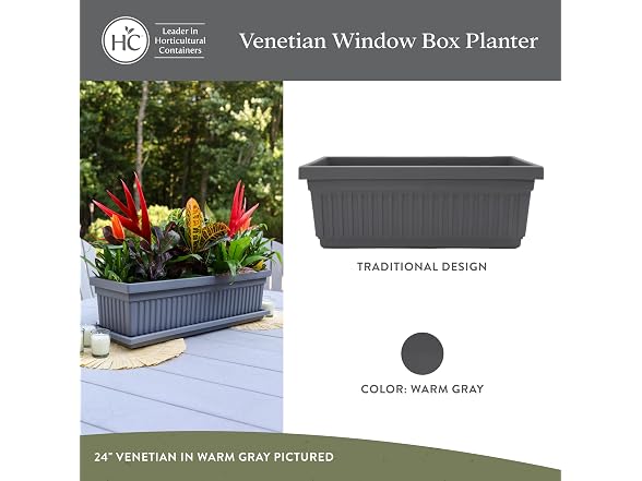 Venetian Window Planter Box w/Drain Plug