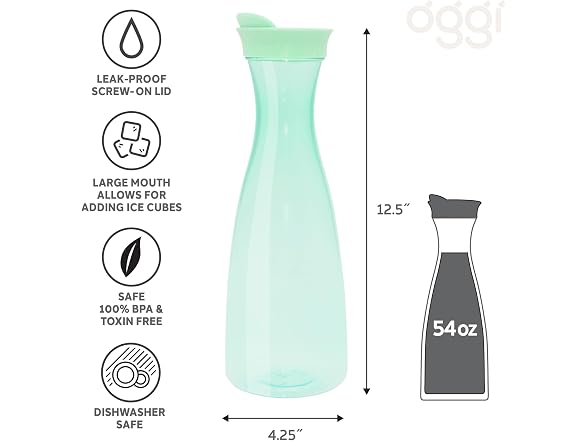 OGGI Clear Carafe w/Flip Open Lid  Green Tint