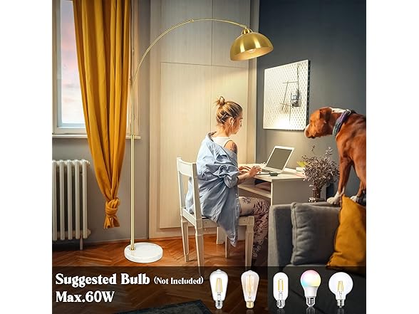 GoBright Contemporary Gold 73" Arc Floor Lamp with Dome Shade