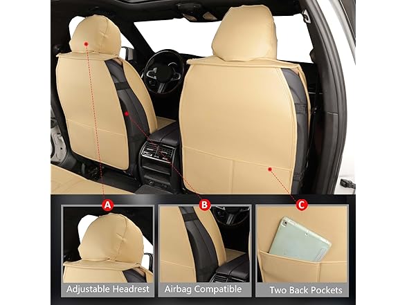 MIROZO Seat Covers Full Set Beige, Leath