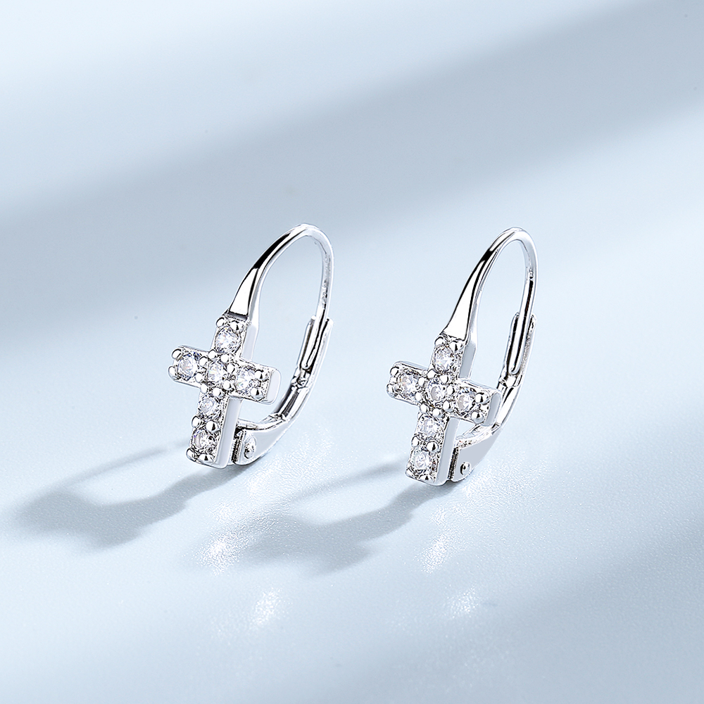 Crystal Cross Leverback Earrings - Gallery 4