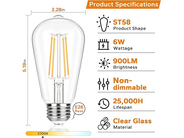 TOBUSA Vintage LED Edison Light Bulbs 60W 12Pk