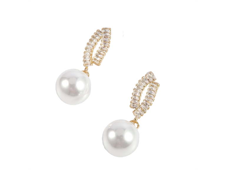 18K Gold Plated CZ & Pearl Drop Earrings