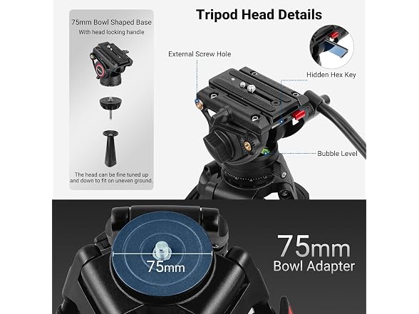 NEEWER 74in Video Tripod with Fluid Head TP74 (SHORTEN TITLE - ASHLYN)