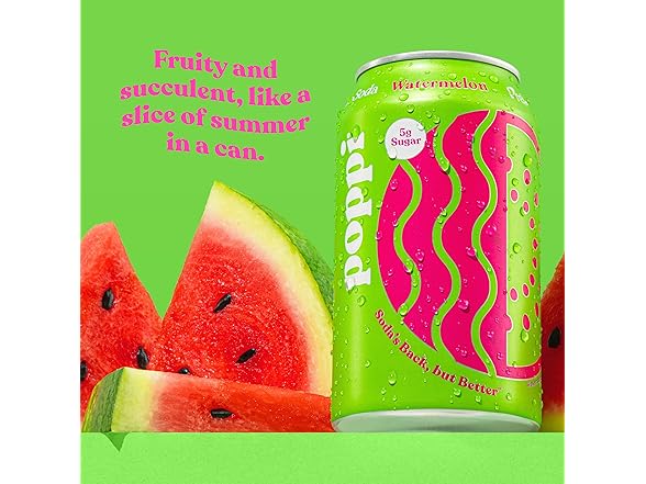 1CT Poppi Sparkling Prebiotic Soda Beverage, Watermelon