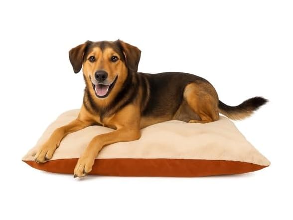 Furhaven Large Plush & Twill High-Loft Pillow Pet Bed, Spice