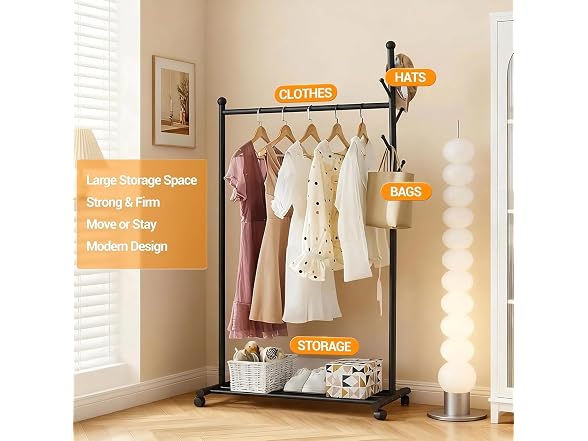 Heavy-Duty Portable Clothes Rack with Wheels Black