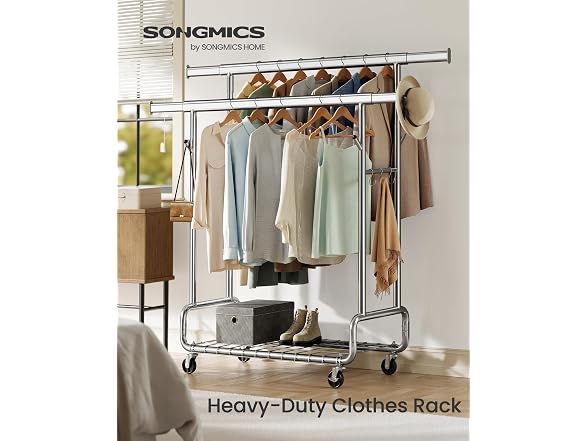 SONGMICS Clothes Rack Silver Double Rod