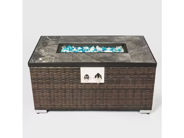 Ada 32" Brown Wicker Fire Table + Lid & Cover