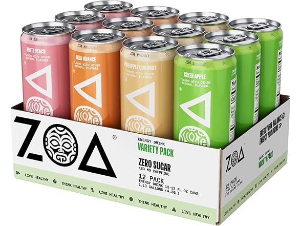 12PK ZOA Zero Sugar Energy Drinks, Remix Variety Pack