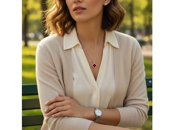 Red Clover, Moissanite Diamond Necklace