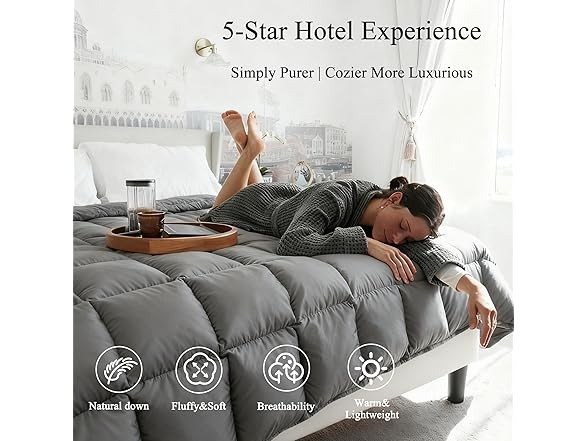 Grey King Size Feather Down Comforter