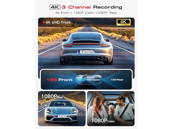 Jzones 4K 3-Channel Dash Cam with Starvis 2 and 64GB Card Included